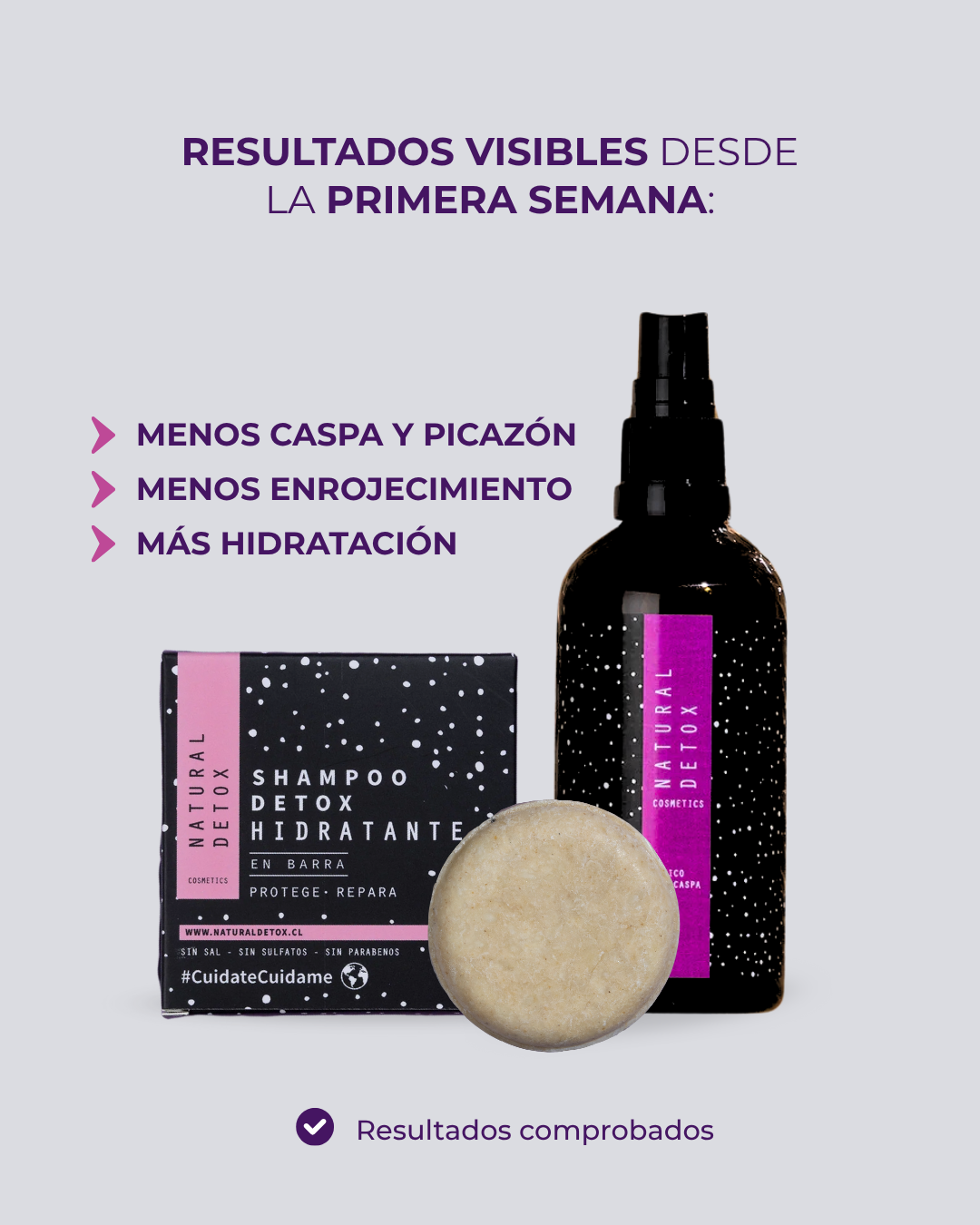 Pack Caspa Seca y Psoriasis: Shampoo Detox Hidratante en barra + Tónico Calmante 100 ml | Para caspa seca, picazón o brotes