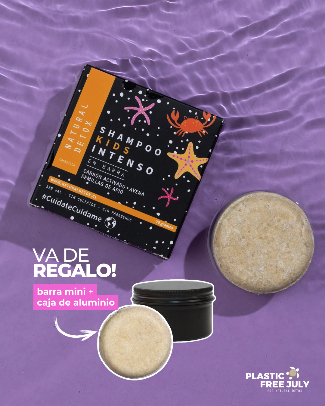 Shampoo en barra para niños con caspa y cuero cabelludo graso + Mini Barra Detox y Caja Reutilizable de REGALO