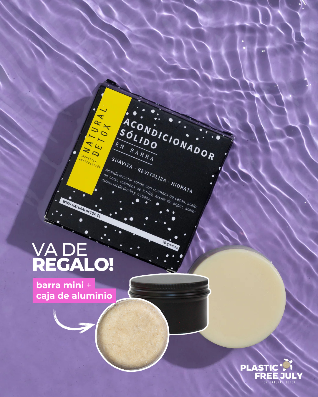 Acondicionador Barra Cabello Seco y Dañado + Mini Barra Detox y Caja Reutilizable de REGALO | Hidratación Profunda y Brillo Natural | 100% Vegano Y Sin Sulfatos