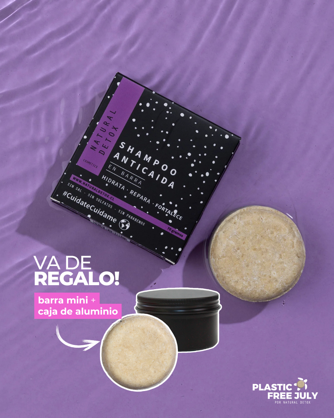 Shampoo Anticaída en Barra + Mini Barra Detox y Caja Reutilizable de REGALO | -83% Caída Capilar | Para Fortalecer y Estimular el Crecimiento