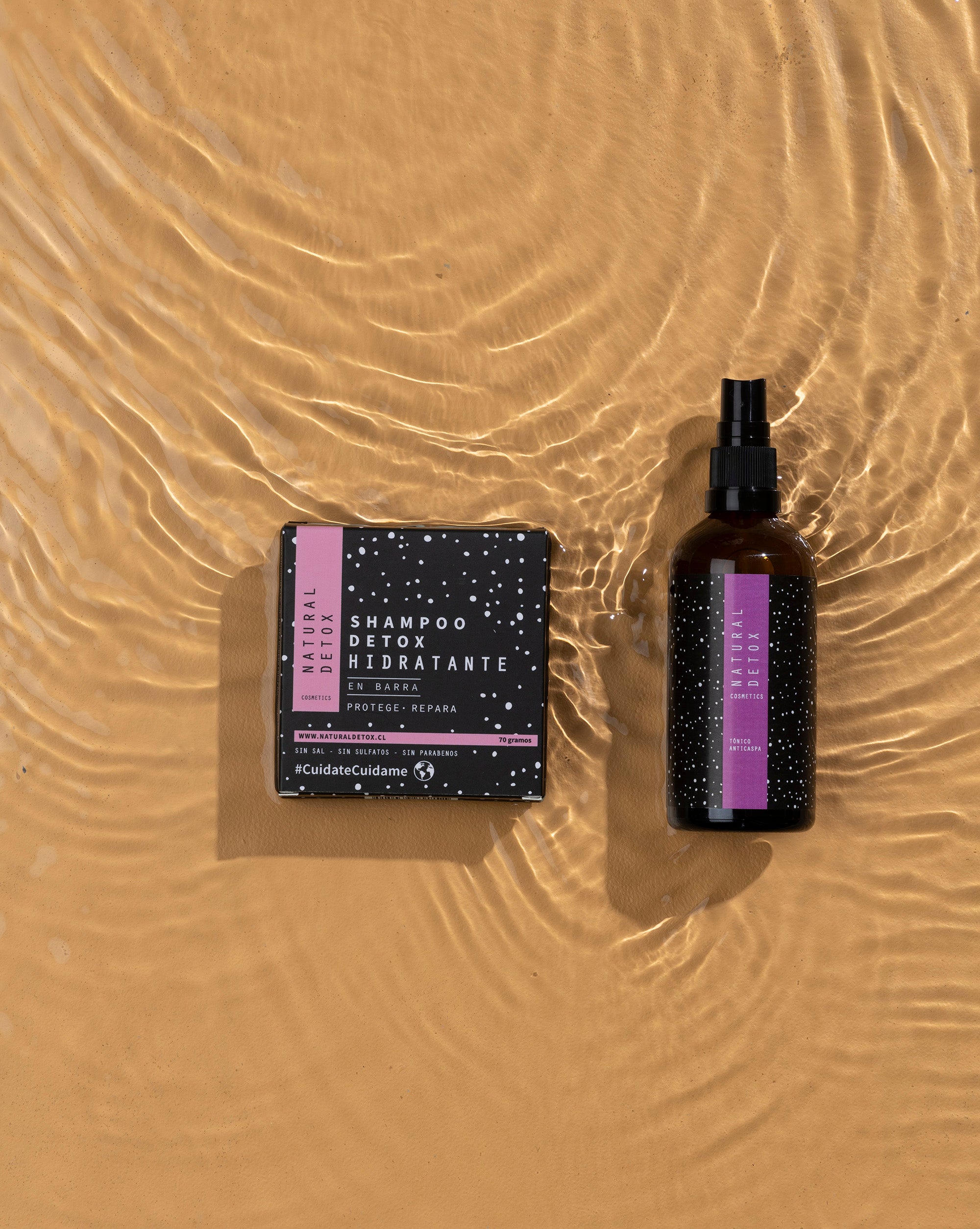 Shampoo detox hidratante en barra+ tónico anticaspa